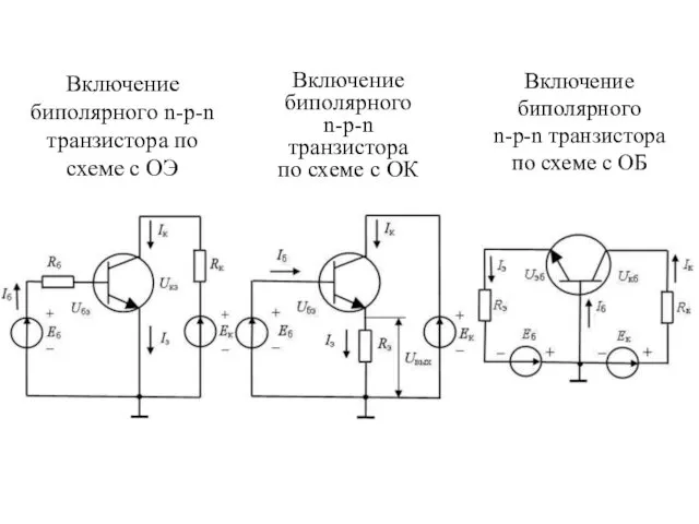 Включение биполярного n-p-n транзистора по схеме с ОЭ Включение биполярного