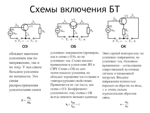 Схемы включения БТ ОЭ обладает высоким усилением как по напряжению,