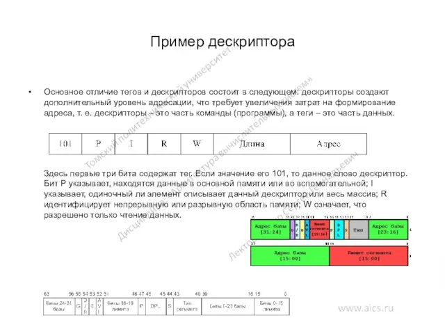 Пример дескриптора Основное отличие тегов и дескрипторов состоит в следующем: