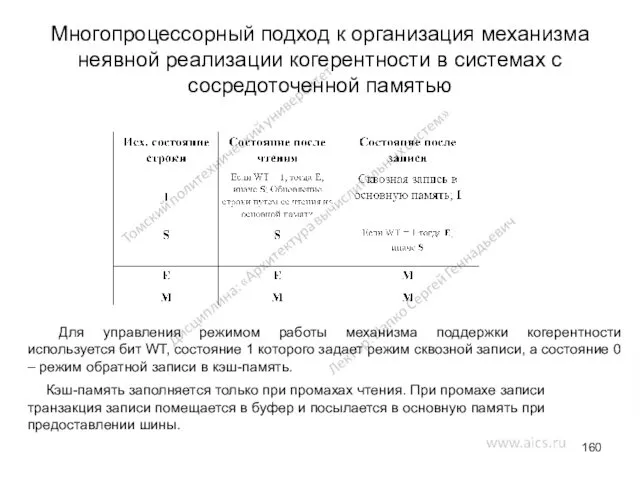 Многопроцессорный подход к организация механизма неявной реализации когерентности в системах