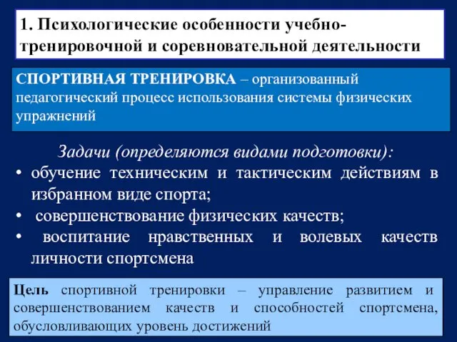 21.11.2015 СПОРТИВНАЯ ТРЕНИРОВКА – организованный педагогический процесс использования системы физических