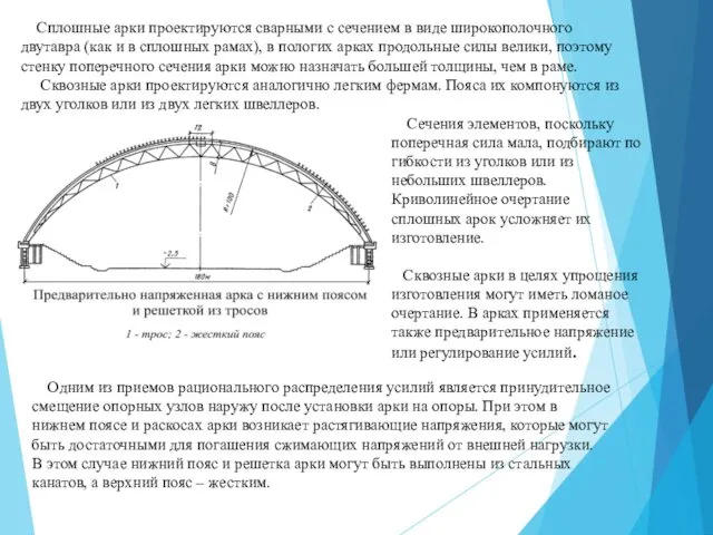 Сплошные арки проектируются сварными с сечением в виде широкополочного двутавра