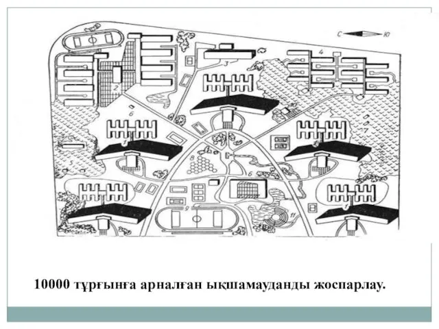 10000 тұрғынға арналған ықшамауданды жоспарлау.