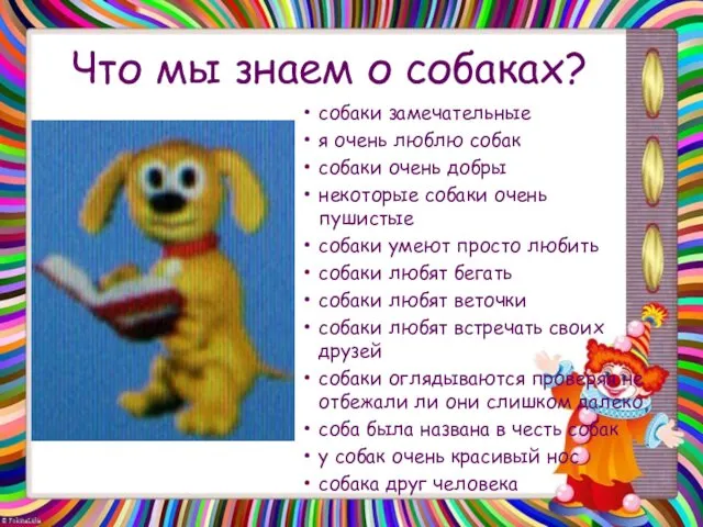 Что мы знаем о собаках? собаки замечательные я очень люблю собак собаки очень