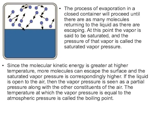 The process of evaporation in a closed container will proceed