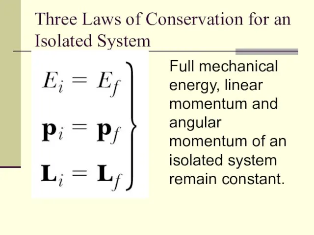 Three Laws of Conservation for an Isolated System Full mechanical