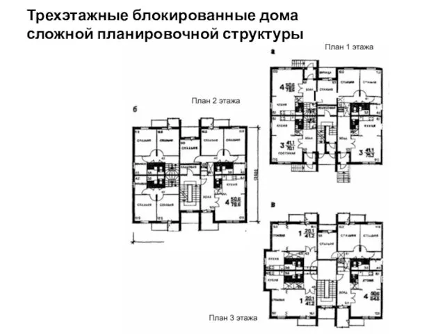 Трехэтажные блокированные дома сложной планировочной структуры