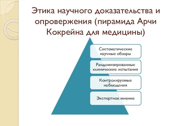 Этика научного доказательства и опровержения (пирамида Арчи Кокрейна для медицины)