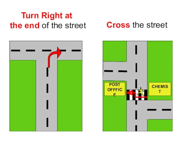 Turn Right at the end of the street Cross the street