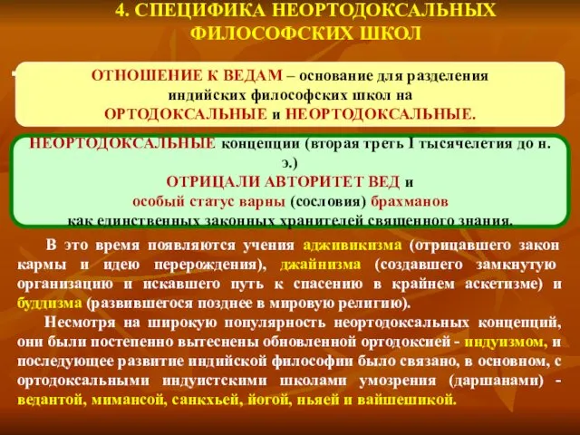 4. СПЕЦИФИКА НЕОРТОДОКСАЛЬНЫХ ФИЛОСОФСКИХ ШКОЛ В это время появляются учения