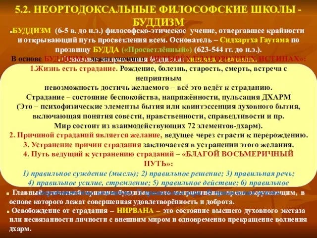 5.2. НЕОРТОДОКСАЛЬНЫЕ ФИЛОСОФСКИЕ ШКОЛЫ - БУДДИЗМ БУДДИЗМ (6-5 в. до