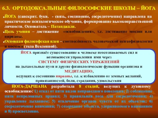 6.3. ОРТОДОКСАЛЬНЫЕ ФИЛОСОФСКИЕ ШКОЛЫ – ЙОГА ЙОГА (санскрит. букв. -