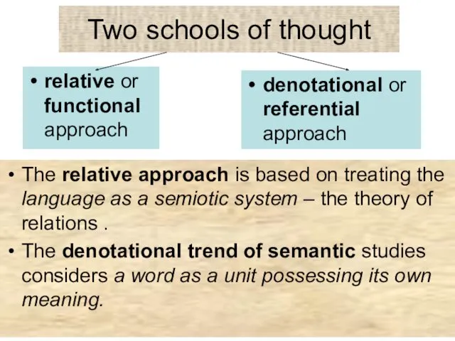 Two schools of thought relative or functional approach denotational or