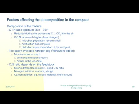 29.9.2016 Waste management and recycling - Composting Factors affecting the