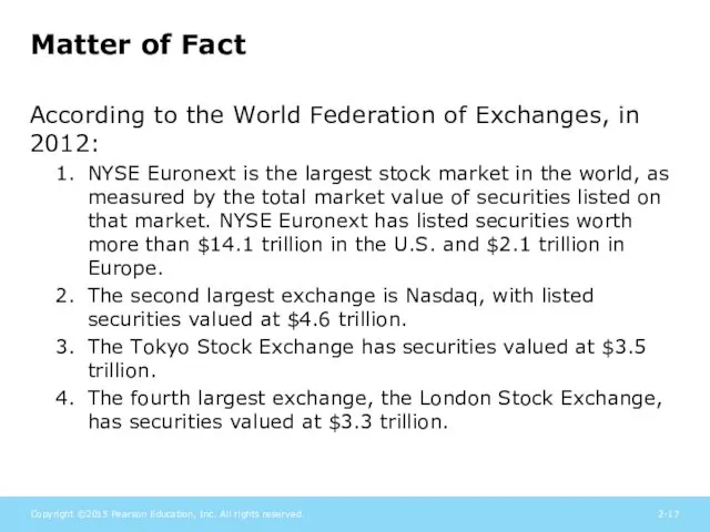 Matter of Fact According to the World Federation of Exchanges,