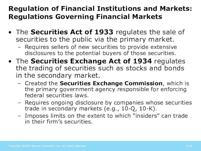 Regulation of Financial Institutions and Markets: Regulations Governing Financial Markets