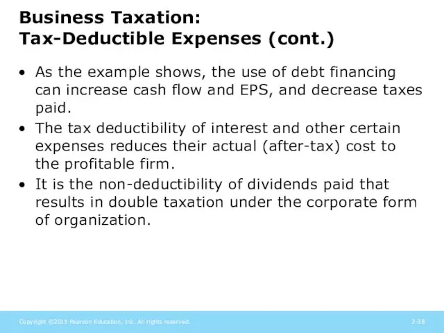 Business Taxation: Tax-Deductible Expenses (cont.) As the example shows, the