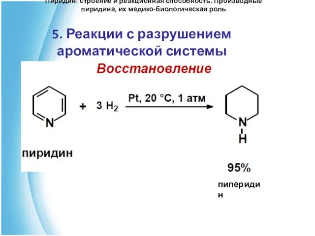 Пиридин: строение и реакционная способность. Производные пиридина, их медико-биологическая роль