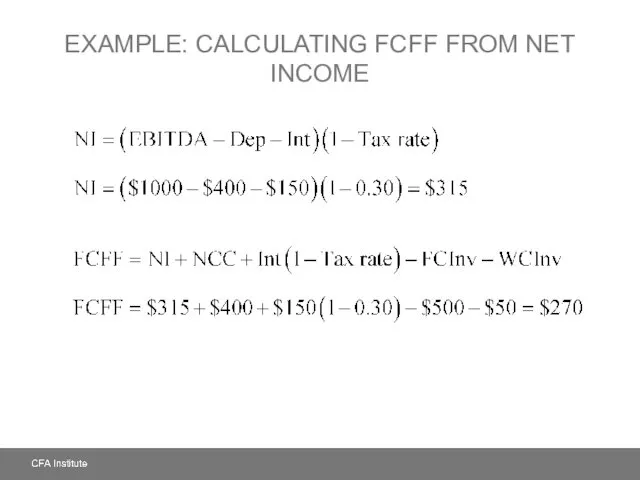 EXAMPLE: CALCULATING FCFF FROM NET INCOME