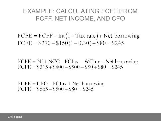 EXAMPLE: CALCULATING FCFE FROM FCFF, NET INCOME, AND CFO