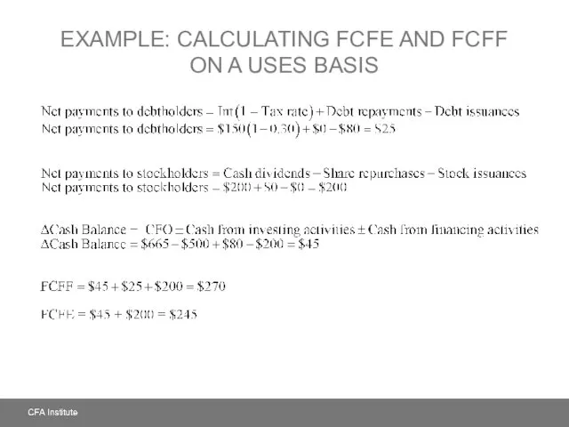 EXAMPLE: CALCULATING FCFE AND FCFF ON A USES BASIS