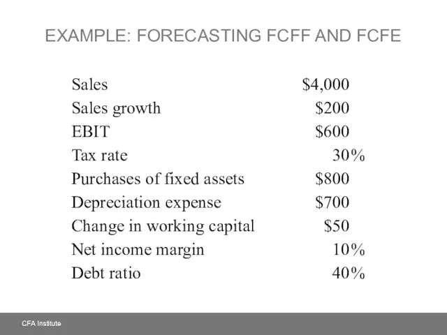 EXAMPLE: FORECASTING FCFF AND FCFE