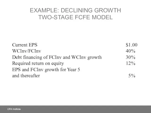 EXAMPLE: DECLINING GROWTH TWO-STAGE FCFE MODEL