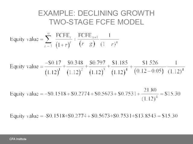 EXAMPLE: DECLINING GROWTH TWO-STAGE FCFE MODEL