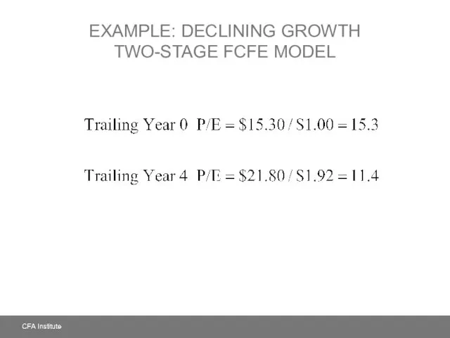 EXAMPLE: DECLINING GROWTH TWO-STAGE FCFE MODEL