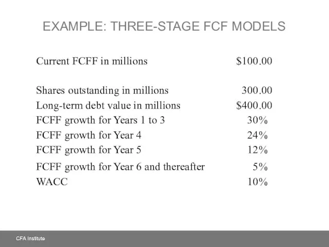 EXAMPLE: THREE-STAGE FCF MODELS