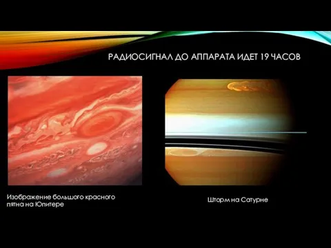 РАДИОСИГНАЛ ДО АППАРАТА ИДЕТ 19 ЧАСОВ Изображение большого красного пятна на Юпитере Шторм на Сатурне