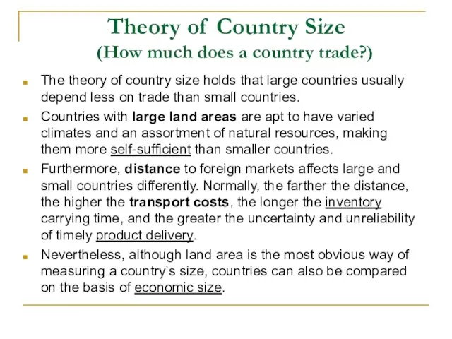 Theory of Country Size (How much does a country trade?)