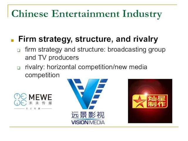Chinese Entertainment Industry Firm strategy, structure, and rivalry firm strategy
