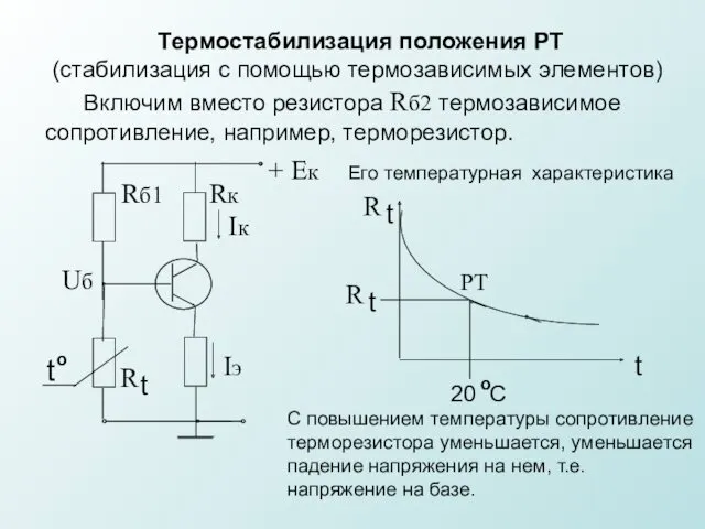 Включим вместо резистора Rб2 термозависимое сопротивление, например, терморезистор. t о