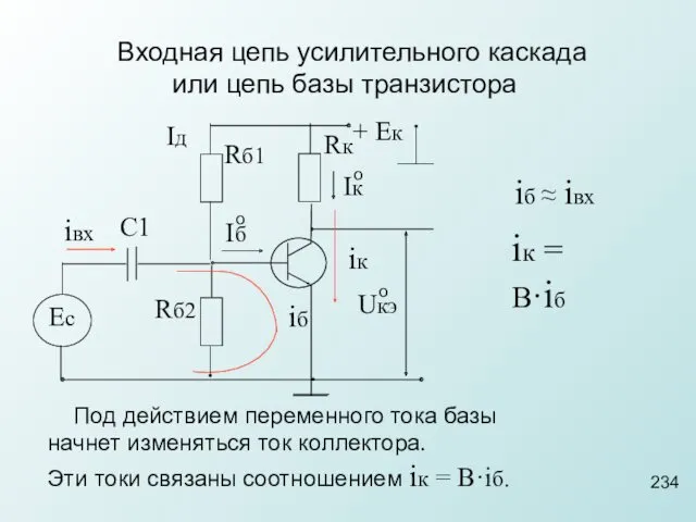 Входная цепь усилительного каскада или цепь базы транзистора Ес о