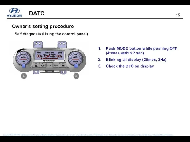 Owner’s setting procedure Self diagnosis (Using the control panel) Push MODE button while