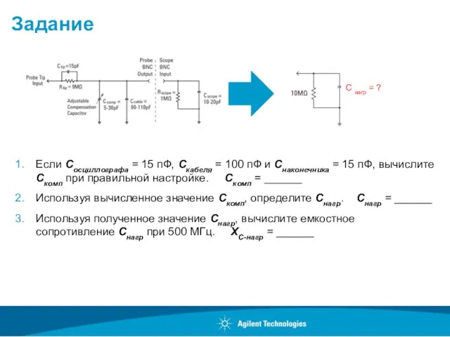 Задание Если Cосциллографа = 15 пФ, Cкабеля = 100 пФ