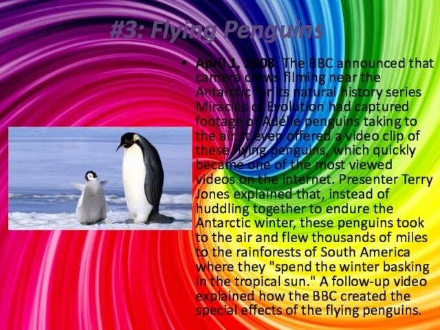 #3: Flying Penguins April 1, 2008: The BBC announced that