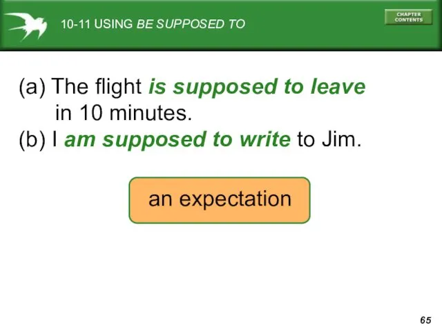 10-11 USING BE SUPPOSED TO (a) The flight is supposed