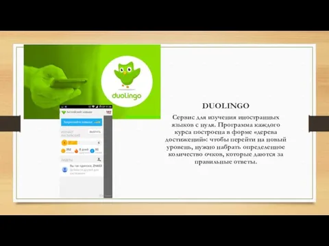 Duolingua DUOLINGO Сервис для изучения иностранных языков с нуля. Программа