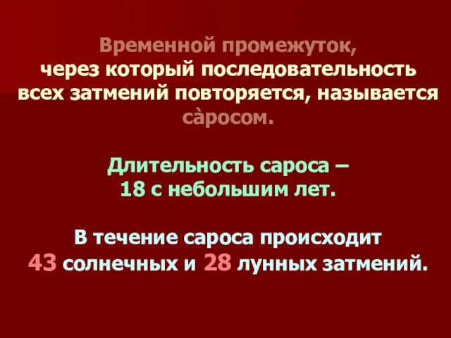 Временной промежуток, через который последовательность всех затмений повторяется, называется сàросом.