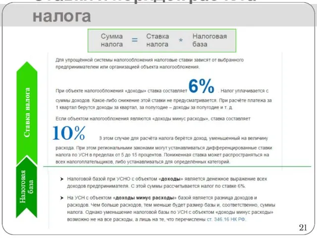 Ставки и порядок расчета налога 10% 21