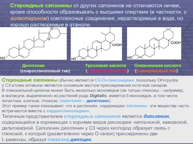 Стероидные сапонины от других сапонинов не отличаются ничем, кроме способности