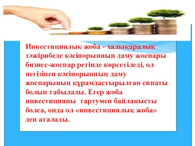 Инвестициялық жоба - халықаралық тәжірибеде кәсіпорынның даму жоспары бизнес-жоспар ретінде