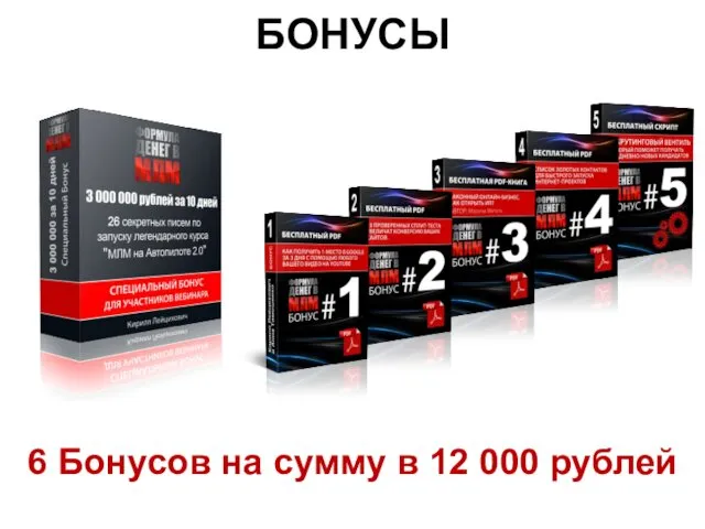6 Бонусов на сумму в 12 000 рублей БОНУСЫ