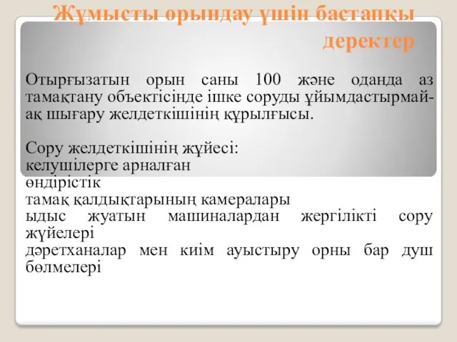 Жұмысты орындау үшін бастапқы деректер Отырғызатын орын саны 100 және