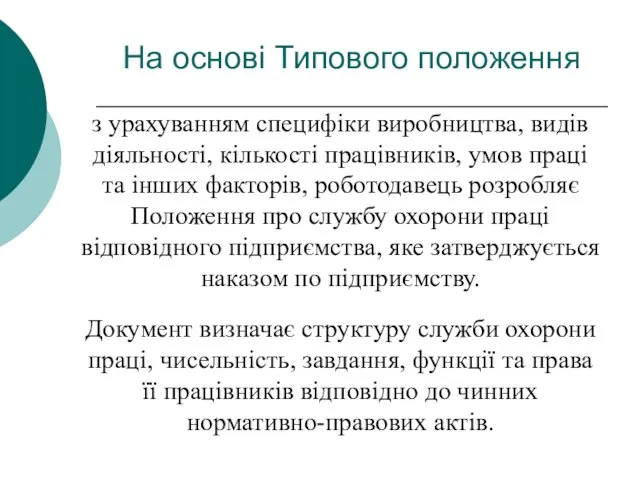 На основі Типового положення з урахуванням специфіки виробництва, видів діяльності, кількості працівників, умов