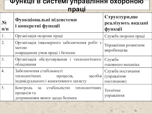 Функції в системі управління охороною праці