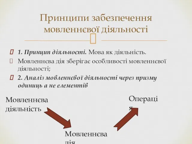 1. Принцип діяльності. Мова як діяльність. Мовленнєва дія зберігає особливості