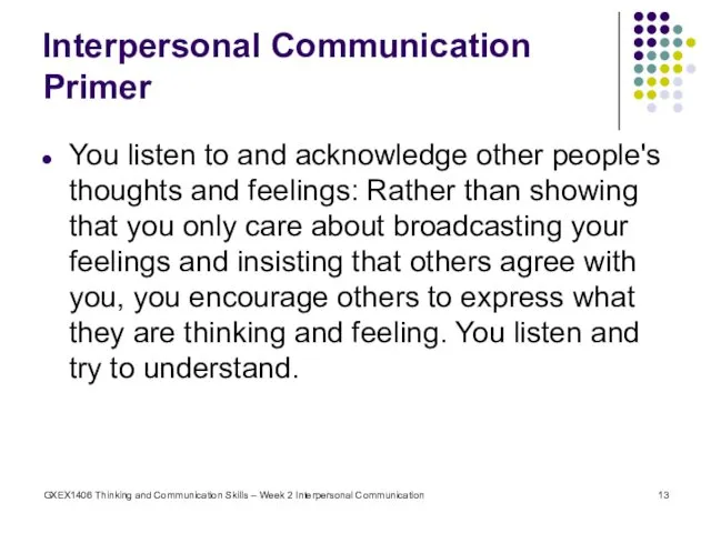 GXEX1406 Thinking and Communication Skills – Week 2 Interpersonal Communication